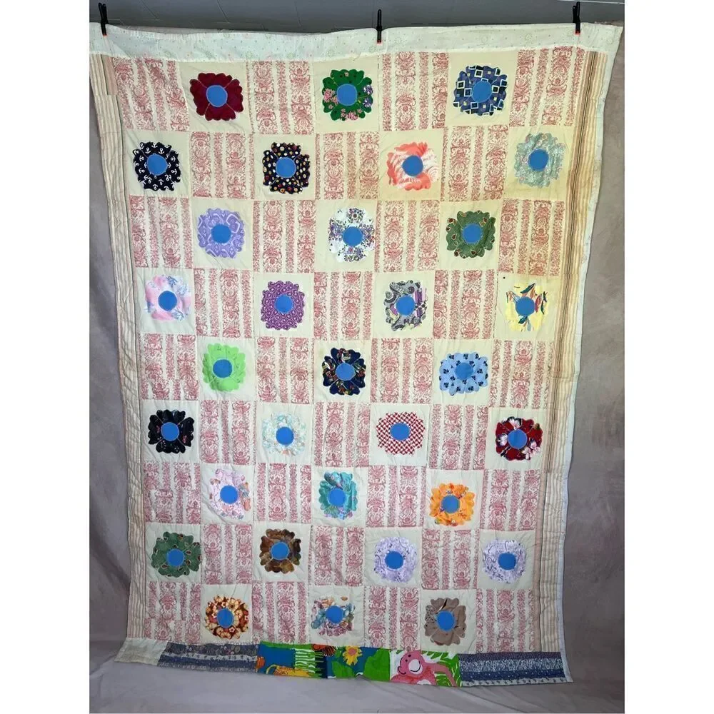 Vintage Handmade Flower Power Quilt